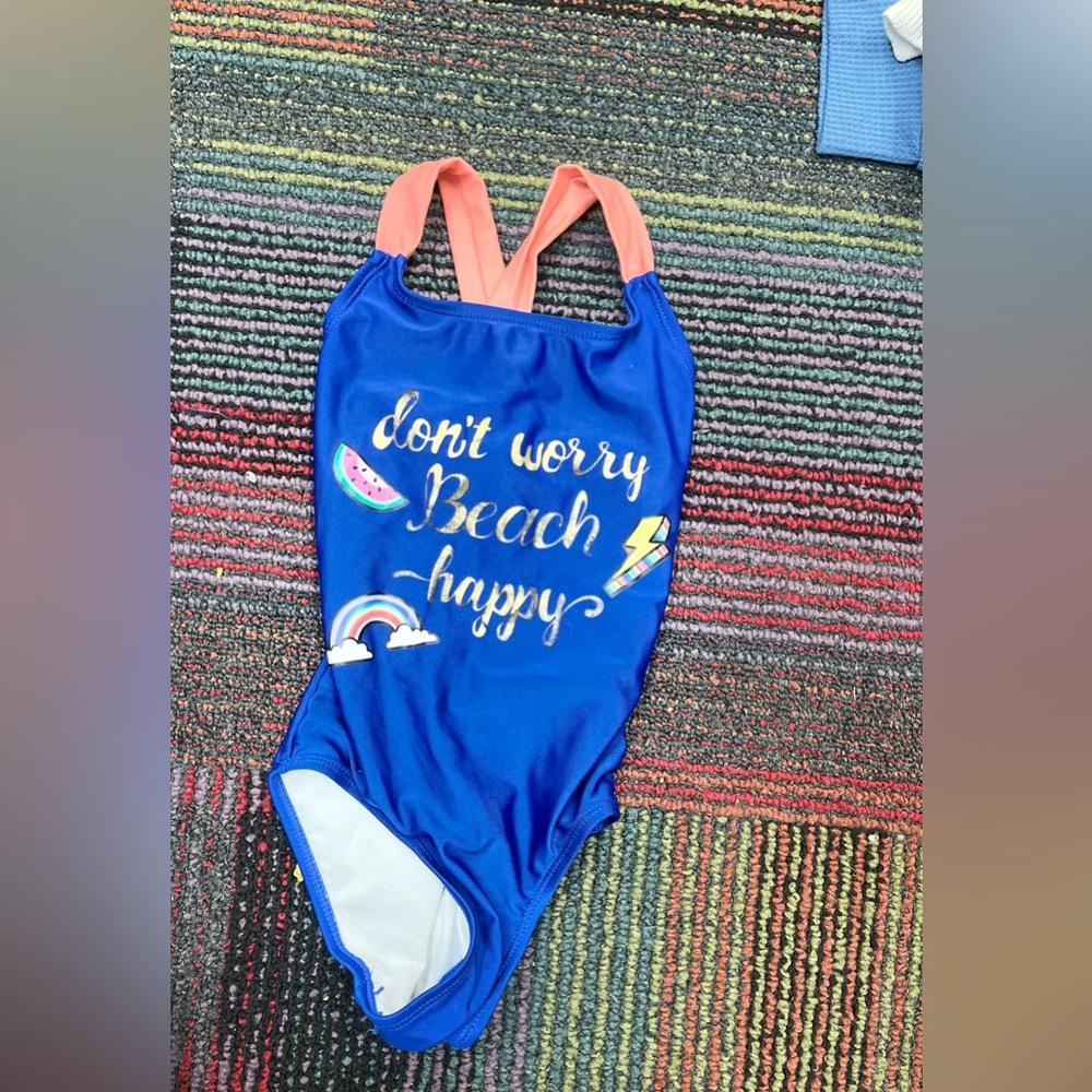 Royal Blue One-Piece Swimsuit with Rainbow Accent